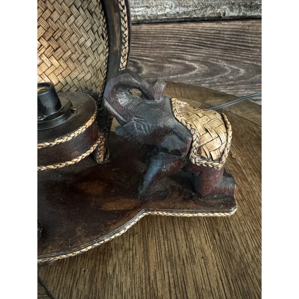 Two Elephant Wooden Table Lamp Light. Click Switch. Beautiful Decor.